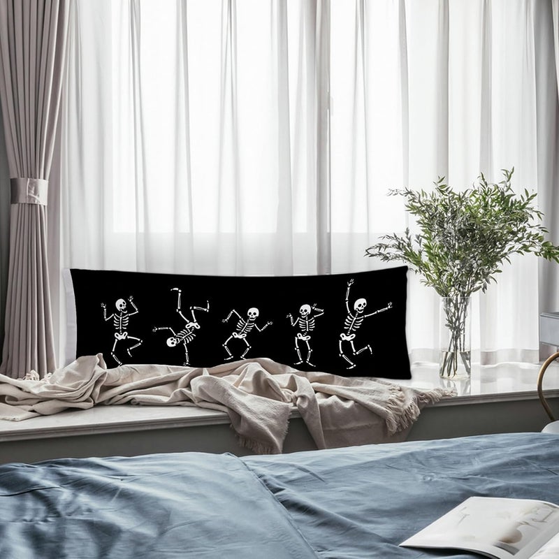 Exqcom Dancing Skeleton Halloween Body Pillow Covers 20x54, Halloween Home Decor, Dark Gothic Spooky Skull Long Body Pillow Case Cover with Hidden Zipper for Women Men Adults - Image 5